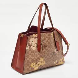 Coach Brown Prairie Floral Signature Coated Canvas and Leather Charlie Carryall Tote