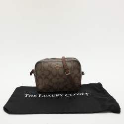 Pre Owned Coach Brown Signature Coated Canvas and Leather Crossbody Bag
