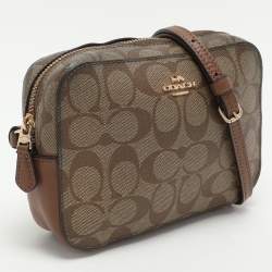 Pre Owned Coach Brown Signature Coated Canvas and Leather Crossbody Bag