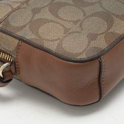 Pre Owned Coach Brown Signature Coated Canvas and Leather Crossbody Bag