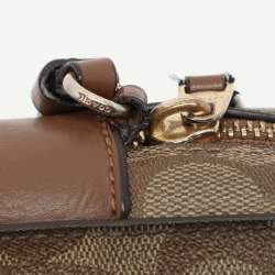 Pre Owned Coach Brown Signature Coated Canvas and Leather Crossbody Bag