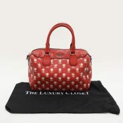 Coach Red Printed Leather Bennett Satchel