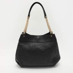 Pre Owned Coach Black Embossed Leather Lexy Shoulder Bag