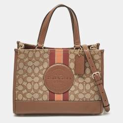 Coach Brown/Beige Signature Jacquard Canvas Dempsey 30 Carryall Tote