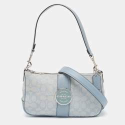 Coach Light Blue Signature Jacquard Canvas Lonnie Baguette Bag