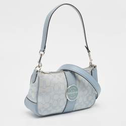 Coach Light Blue Signature Jacquard Canvas Lonnie Baguette Bag