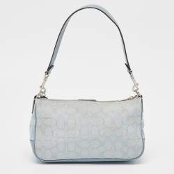 Coach Light Blue Signature Jacquard Canvas Lonnie Baguette Bag