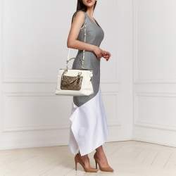 Coach White Leather and Python Embossed Emma Satchel