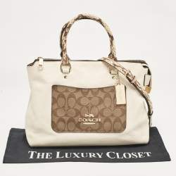 Coach White Leather and Python Embossed Emma Satchel