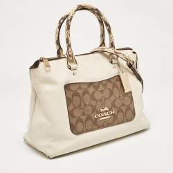 Coach White Leather and Python Embossed Emma Satchel