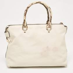 Coach White Leather and Python Embossed Emma Satchel