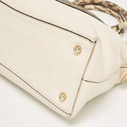Coach White Leather and Python Embossed Emma Satchel