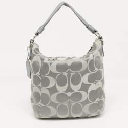 Coach Grey Signature Fabric and Leather Kristin Hobo