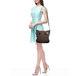 Coach Dark Brown Signature Canvas and Suede Crossbody Bag