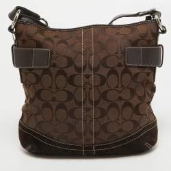 Coach Dark Brown Signature Canvas and Suede Crossbody Bag