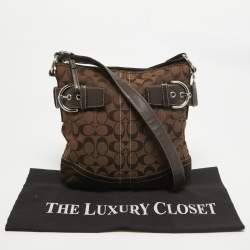 Coach Dark Brown Signature Canvas and Suede Crossbody Bag