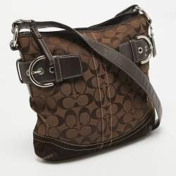 Coach Dark Brown Signature Canvas and Suede Crossbody Bag