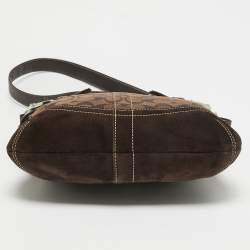 Coach Dark Brown Signature Canvas and Suede Crossbody Bag