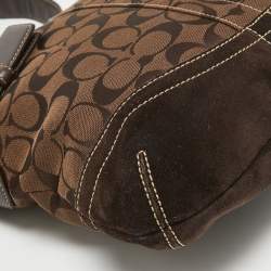 Coach Dark Brown Signature Canvas and Suede Crossbody Bag