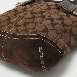 Coach Dark Brown Signature Canvas and Suede Crossbody Bag