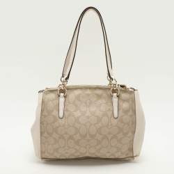 Coach Beige/Off White Signature Coated Canvas and Leather Christie Carryall Satchel