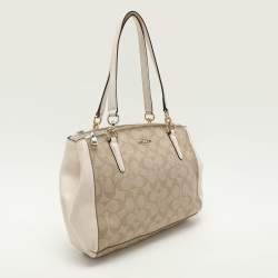 Coach Beige/Off White Signature Coated Canvas and Leather Christie Carryall Satchel