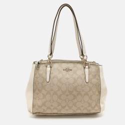 Coach Beige/Off White Signature Coated Canvas and Leather Christie Carryall Satchel