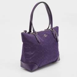 Coach Purple Signature Nylon and Leather Zip Top Tote