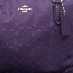 Coach Purple Signature Nylon and Leather Zip Top Tote