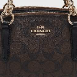 Coach Black/Brown Signature Coated Canvas and Leather Mini Christie Carryall Satchel