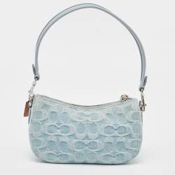 Coach Light Blue Signature Denim and Leather Swinger 20 Clutch Bag