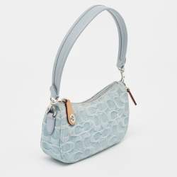 Coach Light Blue Signature Denim and Leather Swinger 20 Clutch Bag