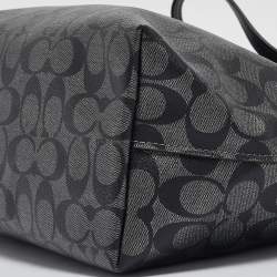 Coach Black/Silver Signature Coated Canvas and Leather City Zip Tote