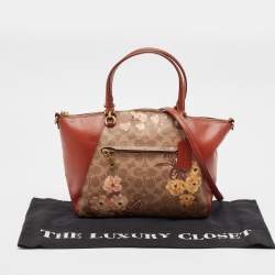 Coach Beige/Brown Signature Coated Canvas and Leather Floral Prairie Satchel