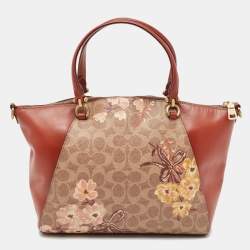 Coach Beige/Brown Signature Coated Canvas and Leather Floral Prairie Satchel