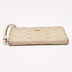 Coach Beige Siganture Coated Canvas and Leather Zip Around Wristlet Wallet