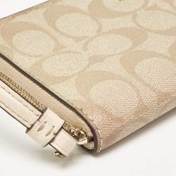 Coach Beige Siganture Coated Canvas and Leather Zip Around Wristlet Wallet