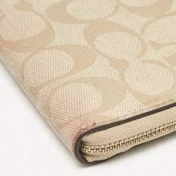 Coach Beige Siganture Coated Canvas and Leather Zip Around Wristlet Wallet