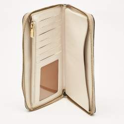 Coach Beige Siganture Coated Canvas and Leather Zip Around Wristlet Wallet