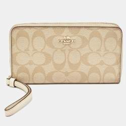 Coach Beige Siganture Coated Canvas and Leather Zip Around Wristlet Wallet