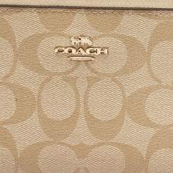 Coach Beige Siganture Coated Canvas and Leather Zip Around Wristlet Wallet