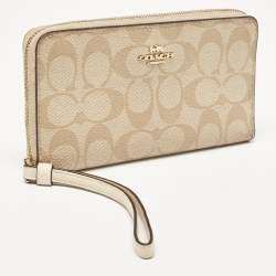 Coach Beige Siganture Coated Canvas and Leather Zip Around Wristlet Wallet