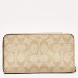 Coach Beige Siganture Coated Canvas and Leather Zip Around Wristlet Wallet