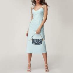 Pre Owned Coach Blue/Brown Signature Denim and Leather Baguette Bag