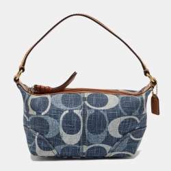 Pre Owned Coach Blue/Brown Signature Denim and Leather Baguette Bag