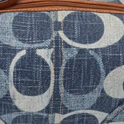 Pre Owned Coach Blue/Brown Signature Denim and Leather Baguette Bag