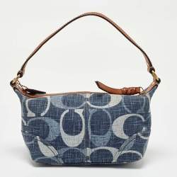 Pre Owned Coach Blue/Brown Signature Denim and Leather Baguette Bag
