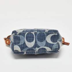 Pre Owned Coach Blue/Brown Signature Denim and Leather Baguette Bag