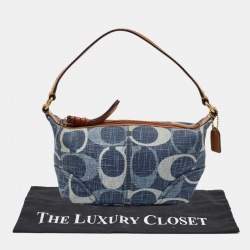 Pre Owned Coach Blue/Brown Signature Denim and Leather Baguette Bag