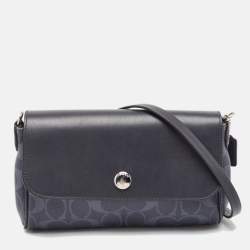 Coach Navy Blue Signature Coated Canvas and Leather Reversible Flap Crossbody Bag